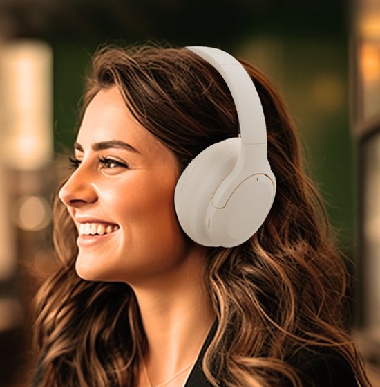 Draadloze Bluetooth stereo hoofdtelefoon met ruisonderdrukking, open ontwerp, hoogwaardige audio, krachtige bas, microfoon, opvouwbaar en lichtgewicht, geschikt voor reizen, thuiswerk, de sportschool, mobiele telefoon en computergebruik. Wit