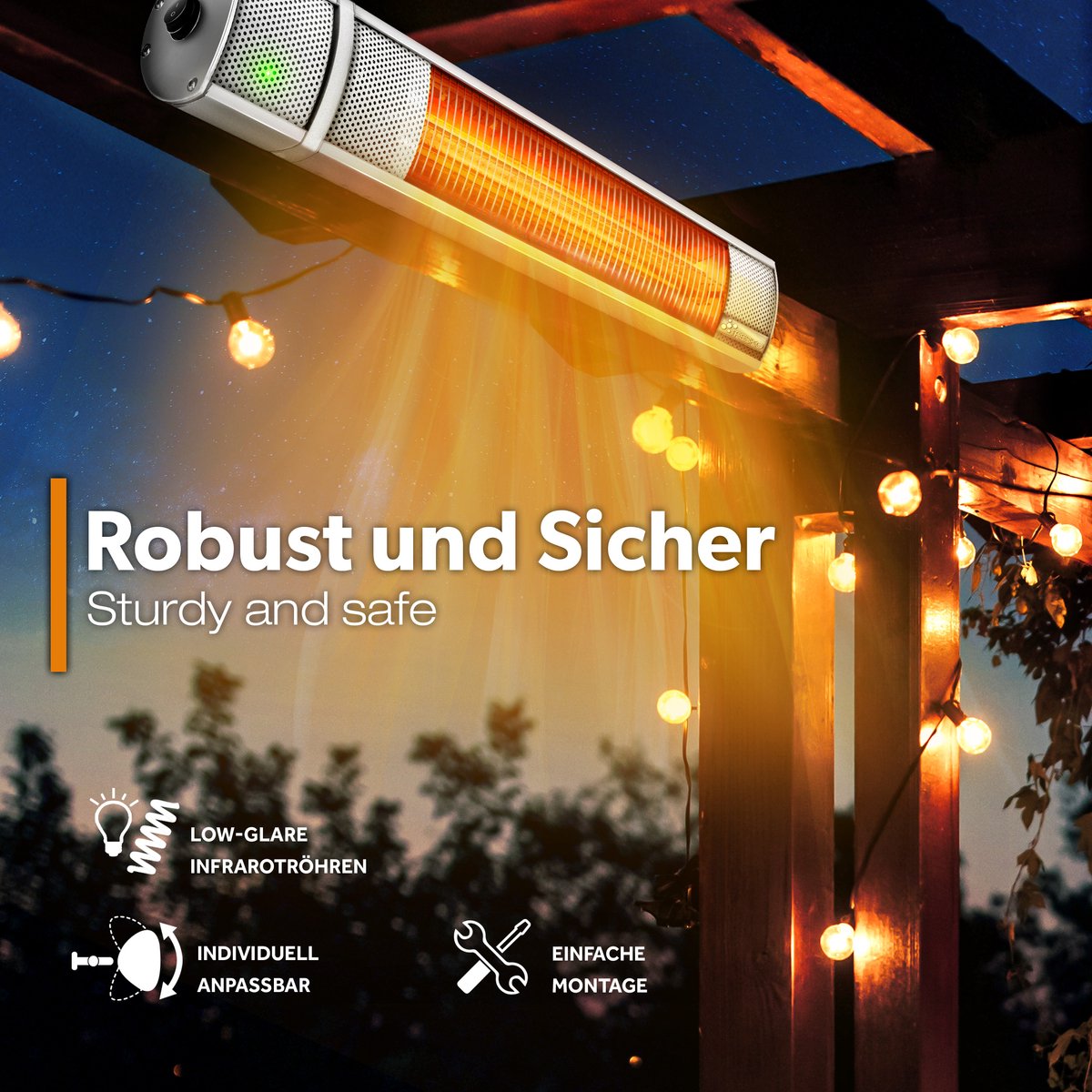 TRESKO infrarood warmtestraler, 2000 W, met afstandsbediening, elektrisch, voor op het terras, met 3 warmtestanden, terrasstraler, voor binnen en buiten, wandverwarming, infraroodstraler, straler voor de luiertafel – foto 5