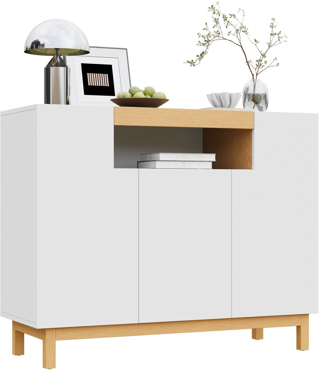 Clruro Dressoir - 3 Deuren - Multifunctionele Opbergkast - Woon- en Eetkamer - Naturel