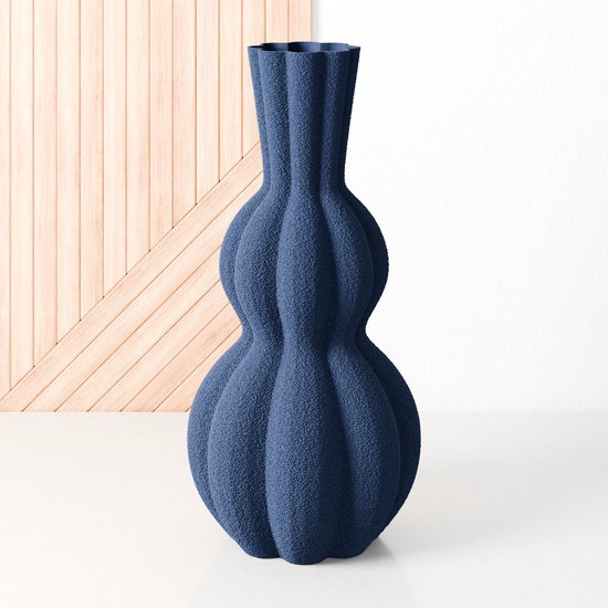 Fleuriek - Kleine vaas Blauw - H30 cm - Bolvaas voor droogbloemen of als decoratieve bloemenvaas, ronde design vaasjes van bio-kunststof - Vaas met structuur