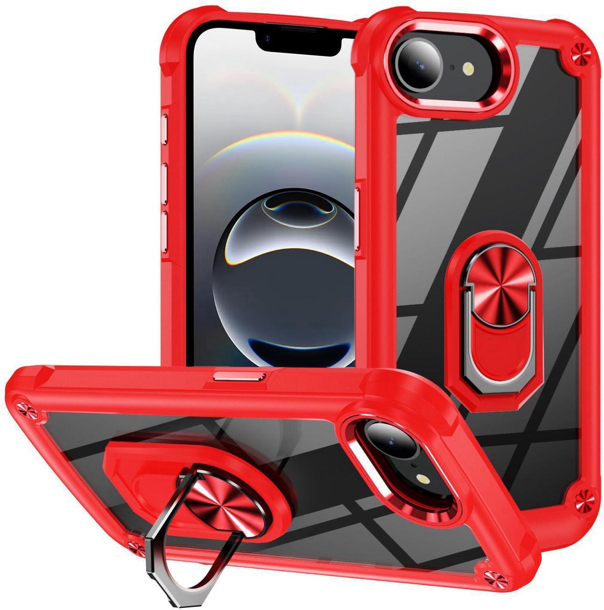 Mobigear Hoesje geschikt voor Apple iPhone 17e Telefoonhoesje Hardcase | Mobigear Crystal Ring Backcover met Ringhouder | iPhone 17e Case | Back Cover - Rood