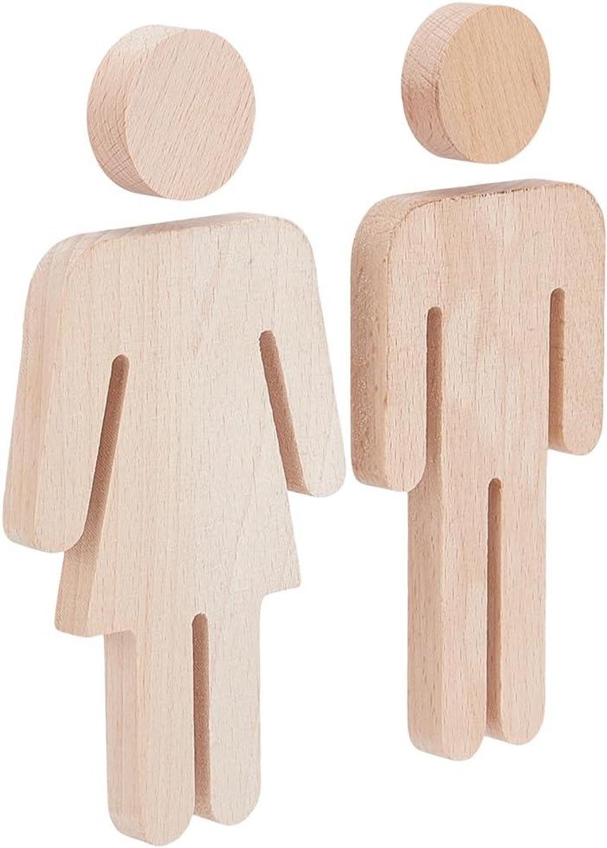 Allecto - Houten WC Teken - Badkamer Deurborden - Mannelijk Vrouwelijk Toilet - Mannen en Vrouwen - Symbool Label - Geschikt voor Kantoor Bedrijven Restaurants - Houten WC Teken Toilet 1 Sets - Bad Muur Deur