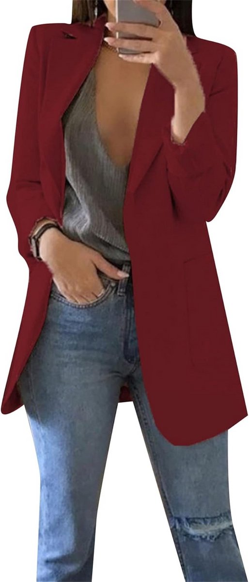 Dames Lange Mouw Blazer Oversized met Revers voor Werk en Casual Kleding