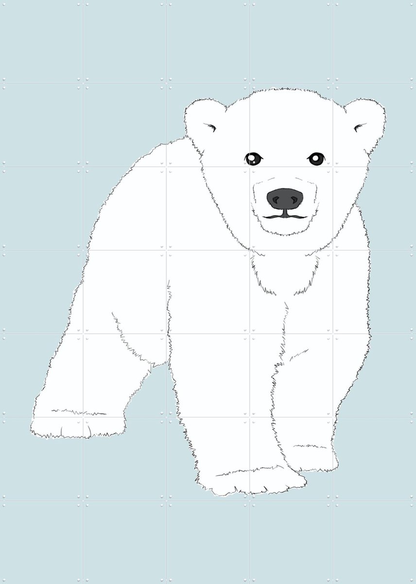 IXXI Baby Polar Bear, BAINAI - 100 x 140 cm - Gratis ophangtool - Grote wanddecoratie en posters - Cartoonesk, Line art, Illustraties, Speels