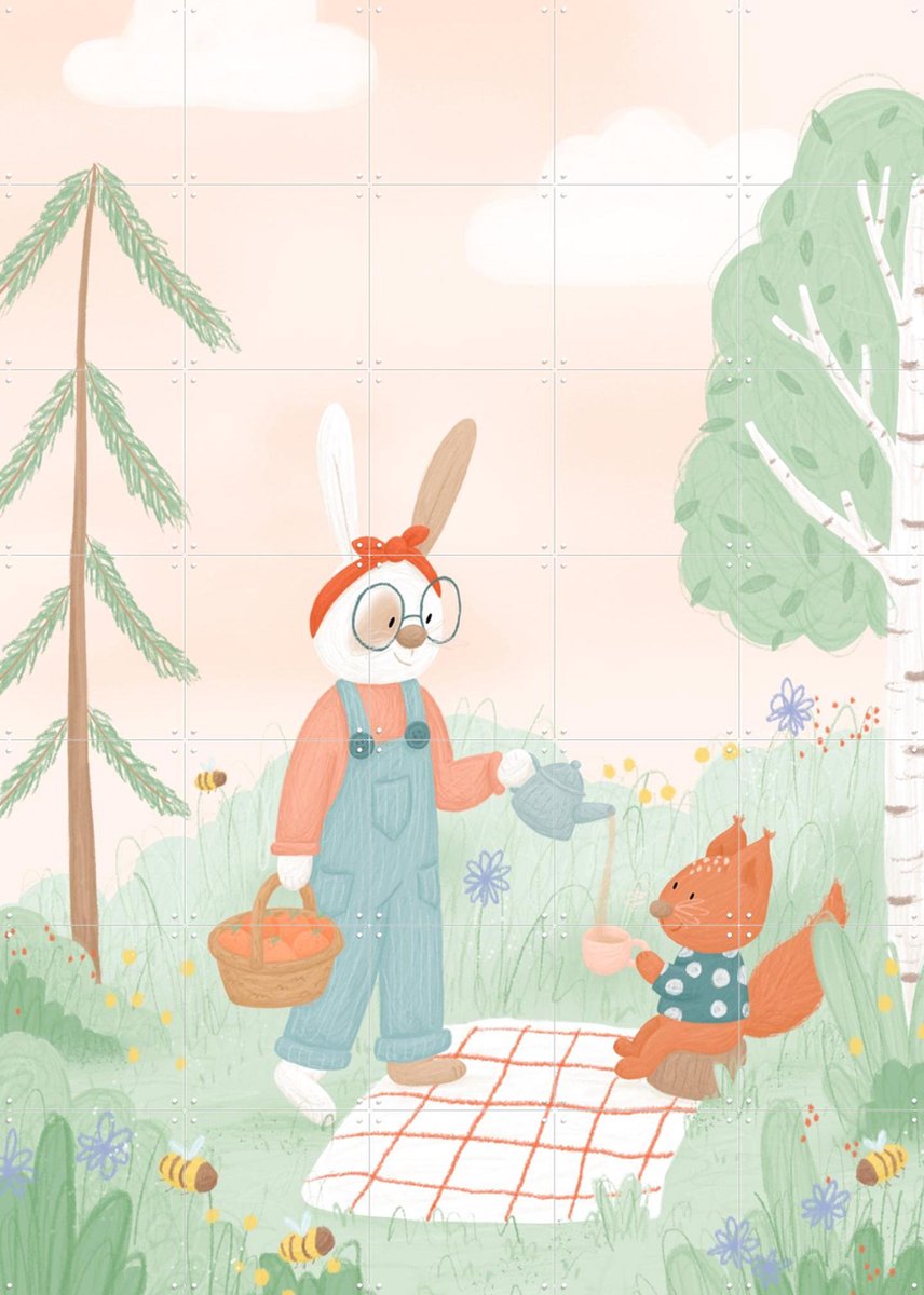 IXXI Spring Picknick, Studio Phie - 100 x 140 cm - Gratis ophangtool - Grote wanddecoratie en posters - Kleurrijk, Fantasierijk, Speels, Illustraties