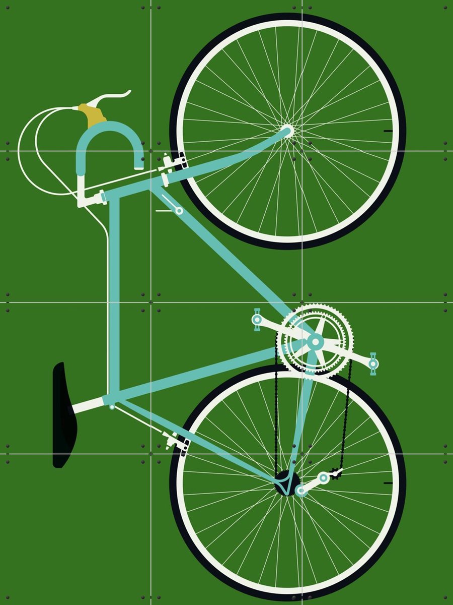 IXXI Racing Bike Blue, Bo Lundberg - 60 x 80 cm - Gratis ophangtool - Grote wanddecoratie en posters - Illustraties, Vintage, Kleurrijk, Mancave