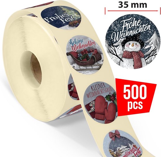500 Ronde Kerststickers op Rol - Vrolijk Kerstmis Zelfklevende ...