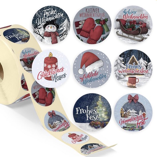 500 Ronde Kerststickers op Rol - Vrolijk Kerstmis Zelfklevende ...