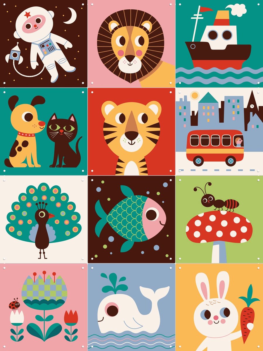 IXXI Playful Kids' World Collage Box, Ingela P. Arrhenius - 60 x 80 cm - Gratis ophangtool - Grote wanddecoratie en posters - Fantasierijk