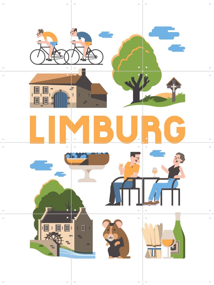 IXXI Limburg, Jochem Coenen & Kunst in Kaart - 60 x 80 cm - Gratis ophangtool - Grote wanddecoratie en posters - Illustraties, Reizen