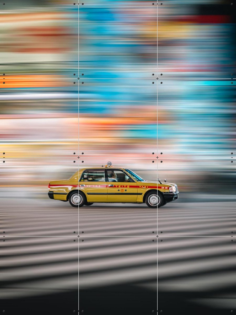 IXXI Taxi, Tristan Zhou - 60 x 80 cm - Gratis ophangtool - Grote wanddecoratie en posters - Fotografie, Kleurrijk, Mancave