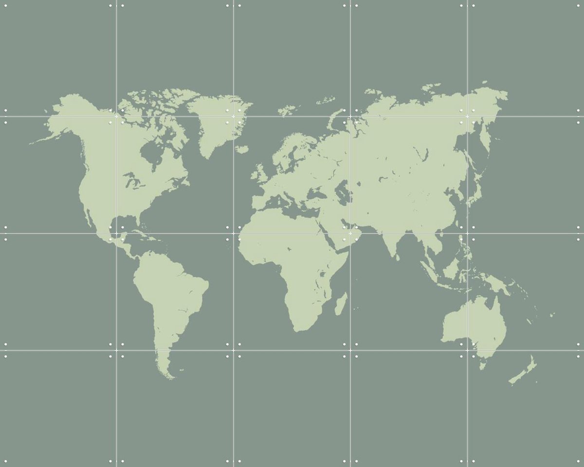 IXXI World Map olive, Kunst in Kaart - 100 x 80 cm - Gratis ophangtool - Grote wanddecoratie en posters - Grafisch Ontwerp, Minimalisme, Geometrische