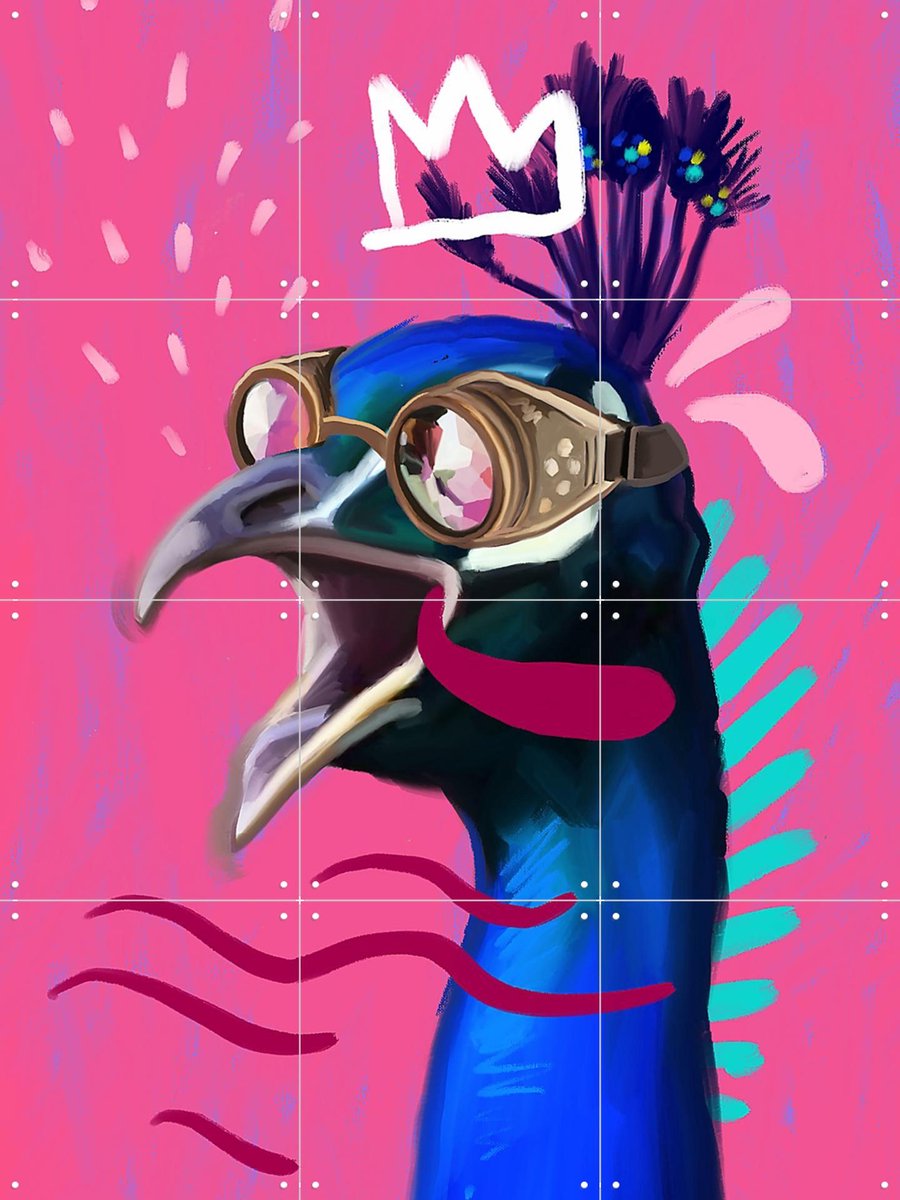 IXXI Peacock at Burningman, Pop-art by Tadej - 60 x 80 cm - Gratis ophangtool - Grote wanddecoratie en posters - Kleurrijk, Illustraties