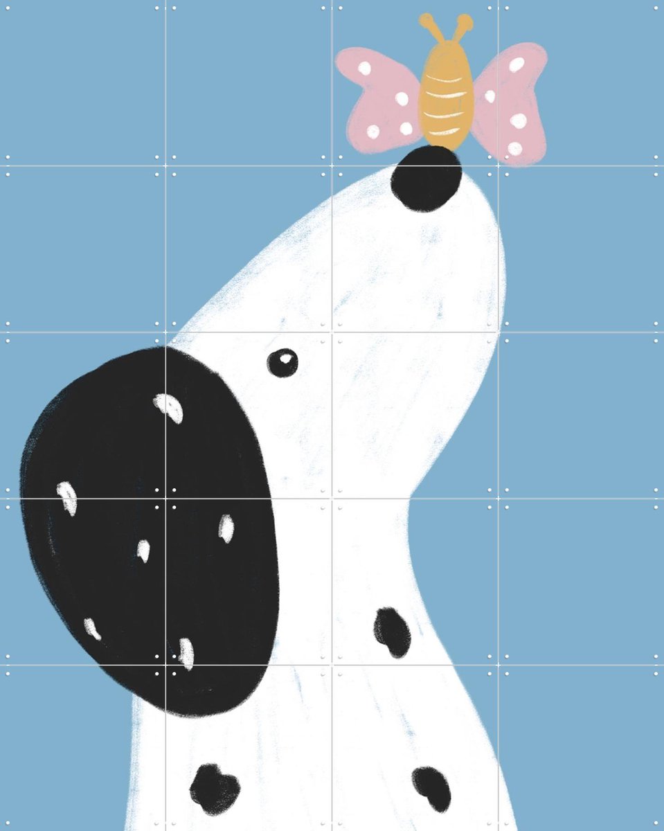 IXXI Dalmatian with a Butterfly, BAINAI - 80 x 100 cm - Gratis ophangtool - Grote wanddecoratie en posters - Cartoonesk, Illustraties, Fantasierijk
