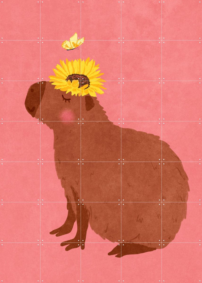 IXXI Capybara With Sunflower, Raissa Oltmanns - 100 x 140 cm - Gratis ophangtool - Grote wanddecoratie en posters - Illustraties, Cartoonesk, Digitale