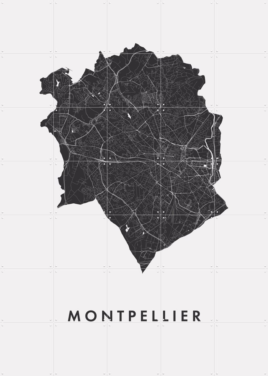 IXXI Montpellier City Map, Kunst in Kaart - 100 x 140 cm - Gratis ophangtool - Grote wanddecoratie en posters - Abstract, Minimalisme, Technische