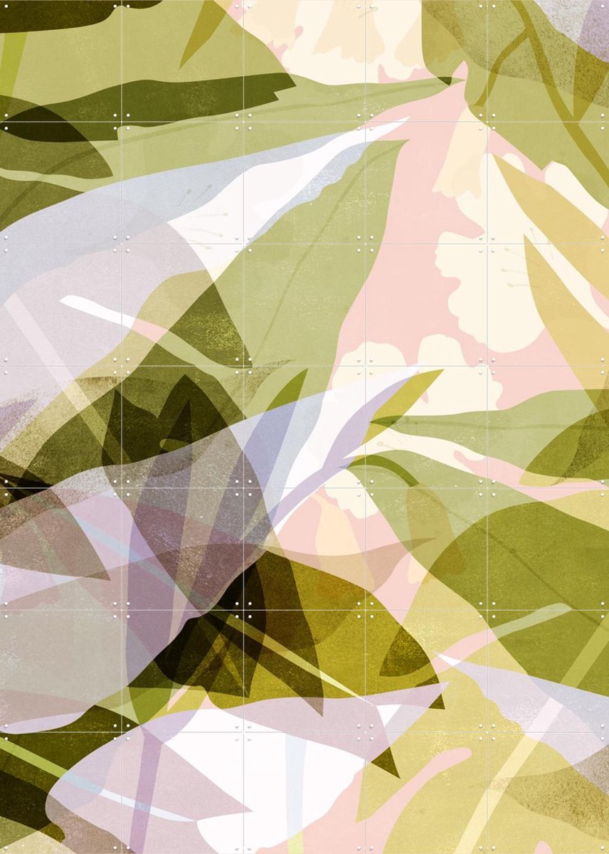 IXXI Leaves pastel, Lotte Dirks - 100 x 140 cm - Gratis ophangtool - Grote wanddecoratie en posters - Gemengde Technieken, Abstract, Kleurrijk