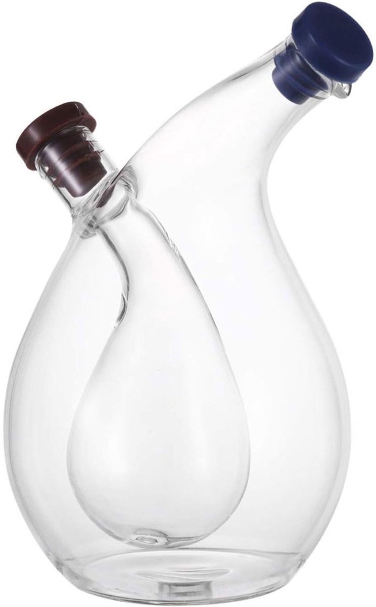 JeiibrZui Set van olijfolie- en azijnflessen - Glazen olijfolie- en azijnflessen - Handgeblazen hals/helder glas - 2-delige set - Geschikt voor keukens en eetkamers - Zwart