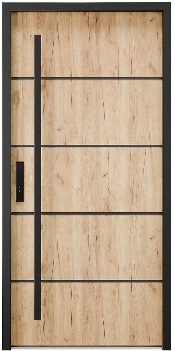 Vente-unique Roestvrijstalen voordeur H 207 x B 100 cm eiken effect - 68 cm dikte - rechts duwend - LUSADA
