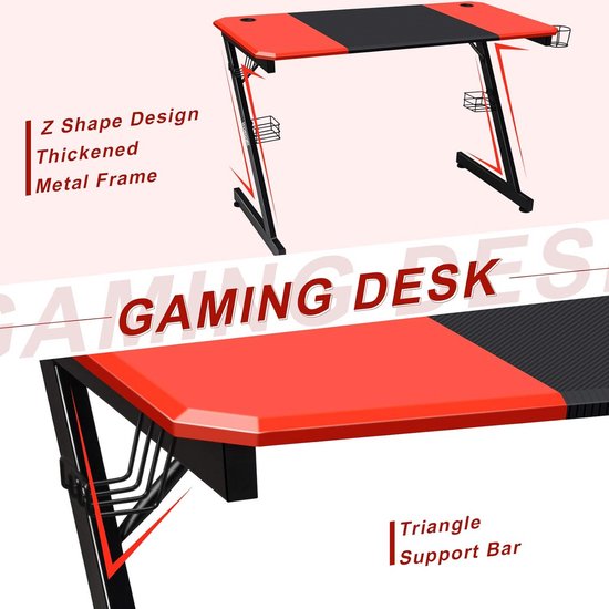 Z-vormige Gamingtafel Bureau Computerbureau met Bekerhouder en Hoofdtelefoonhaak Thuiskantoor 120x60 cm — afbeelding 3