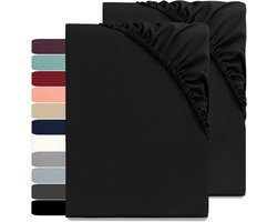 Set van 2 Hoeslakens 180x200 cm Zwart Microvezel Boxspring