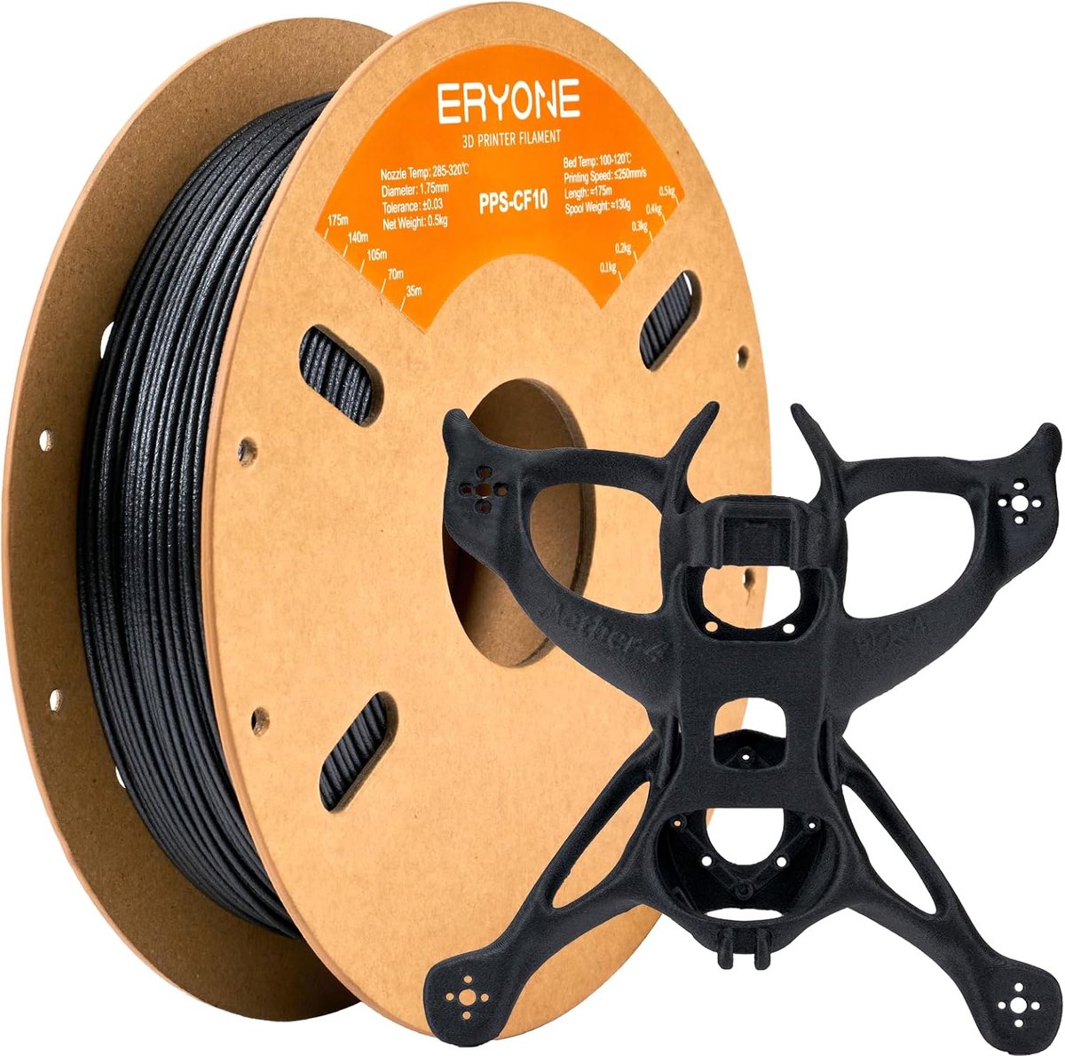 Filament PPS-CF10 - 3D Printmateriaal - Molding Toepassingen - Extreme Hittebestendigheid - 1.75mm 0.5kg - Zwart