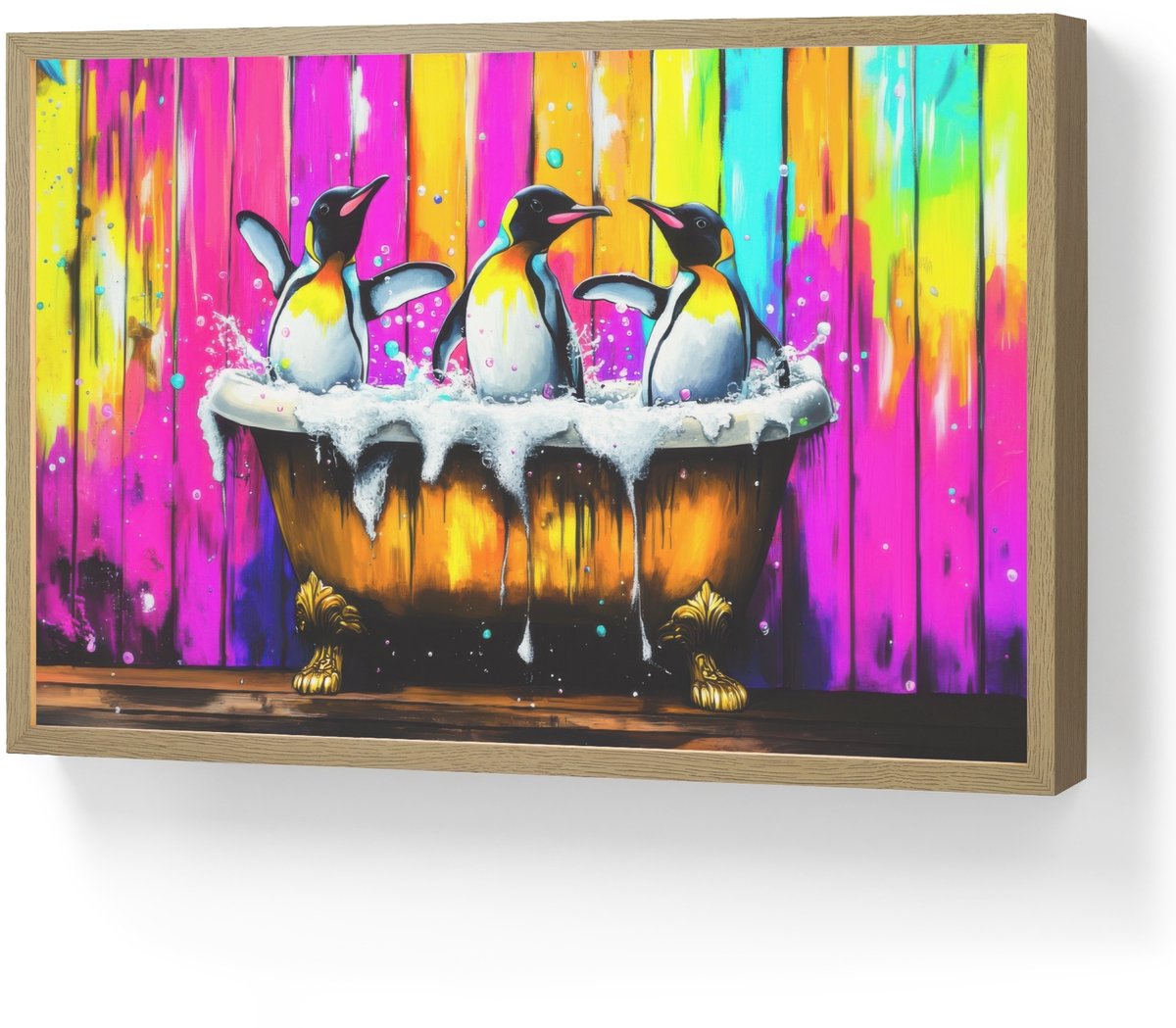 Wandlamp 60x40 cm - Oplaadbaar - Pinguïns - Badkuip - Kleurrijk - Schuim - Wandlampen binn