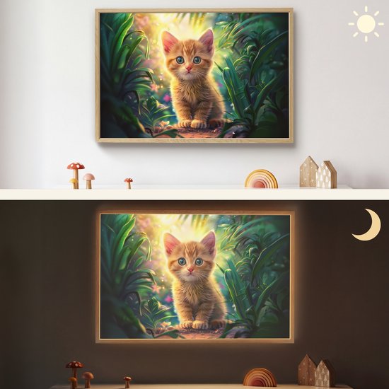 Nachtlampje 90x60 cm - Kinder lamp - Kat - Huisdier - Natuur - Tafellamp kinderkamer draadloos - Slaapkamer lampje - Bedlamp kinderen - Kinderlampje - Wandlamp babykamer - Nachtlampjes van Merkloos — afbeelding 4