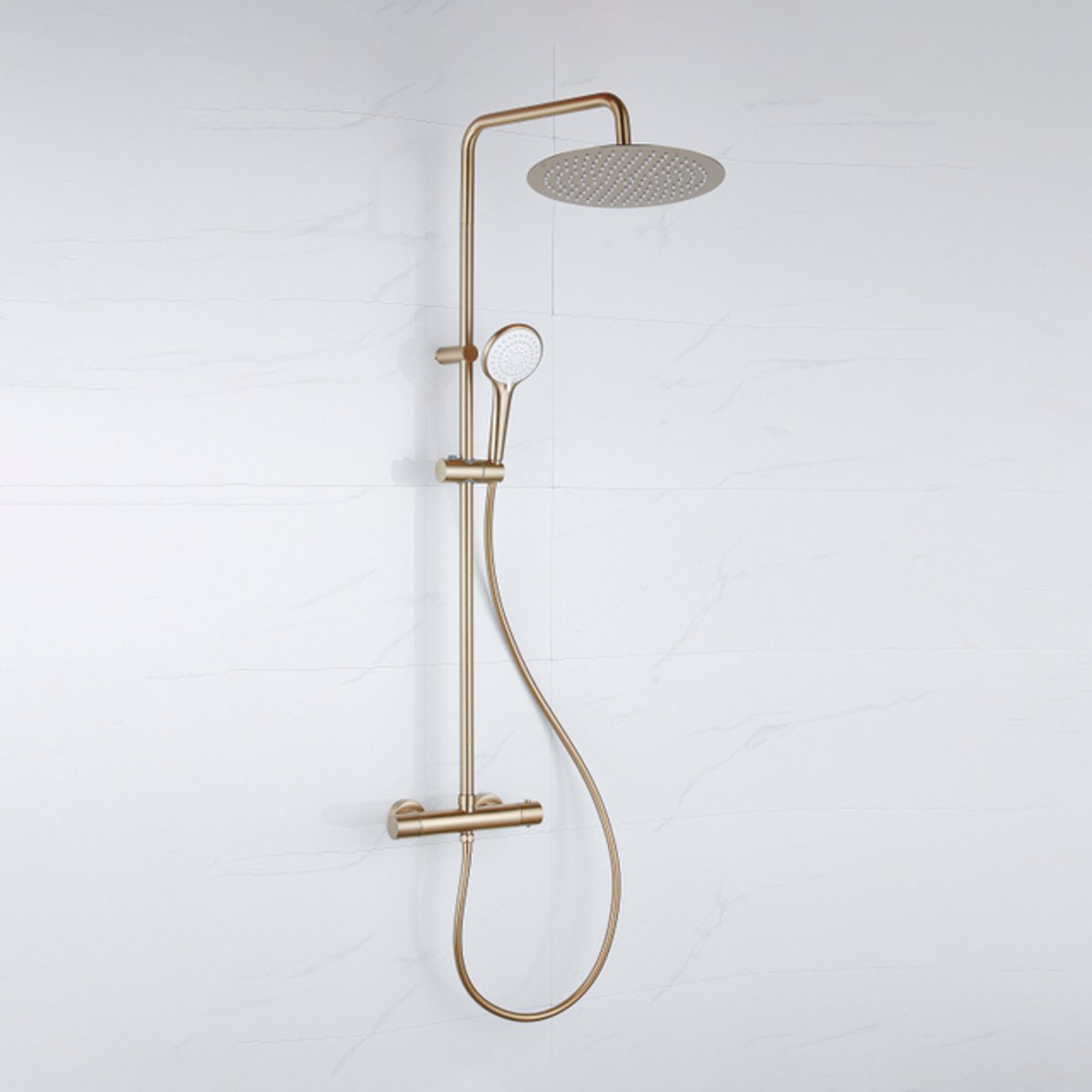 FugaFlow Efficiente Sobrado regendoucheset - thermostaat - hoofddouche 30cm - handdouche - 3 standen - goud mat
