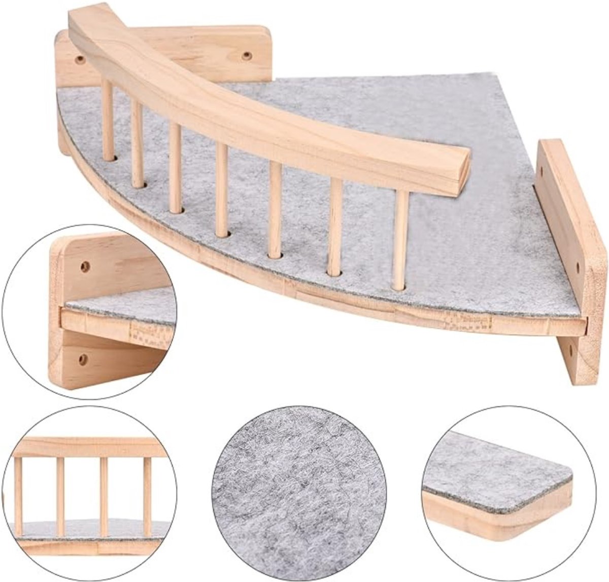 Nexvo® Katten Klimmuur - Katten Klim Wand - Klimrek Met 3 Standen - Grijs/Natuur Hout - 52cm x 33cm x 10cm