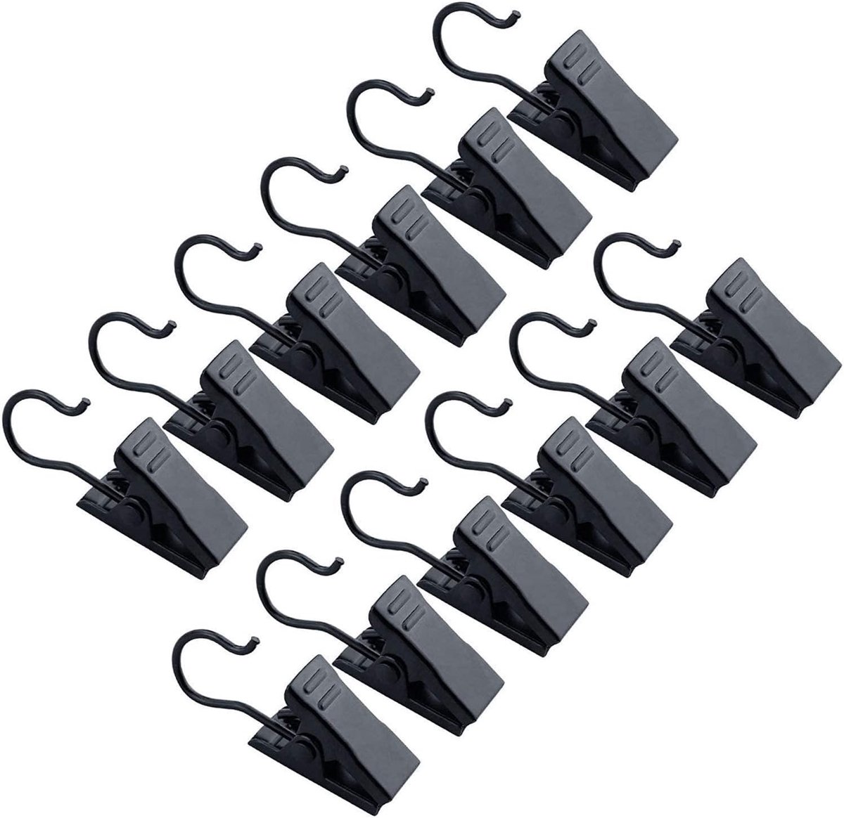 12-delige set kleine, stevige haakjes/clips, metalen gordijnhaakjes, geschikt voor het ophangen van foto's, woondecoratie en kunstpresentaties - zwart