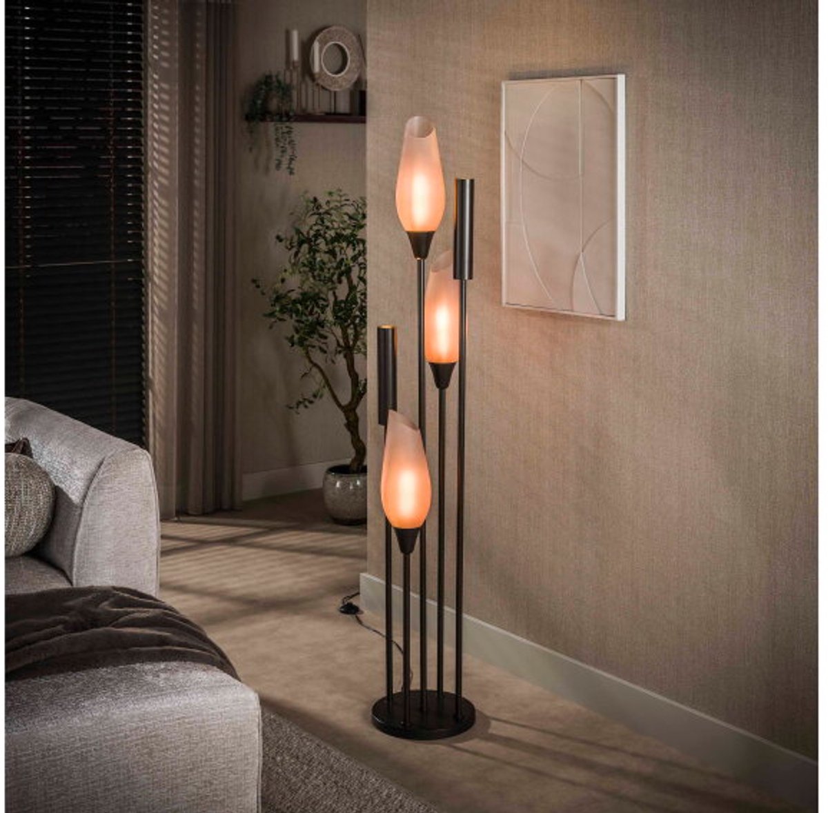 Vloerlamp Cocoon 5-lichts Frosted Sienna bruin – hotel chique design - 35x35x178 cm