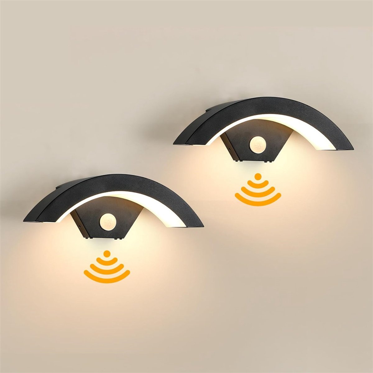 2 stuks LED-wandlamp met bewegingssensor, waterdichte buitenwandlamp, LED-buitenspot voor tuin, garage, terras, warm wit, 24 W, (Moet voor gebruik worden aangesloten op de hoofdvoeding)