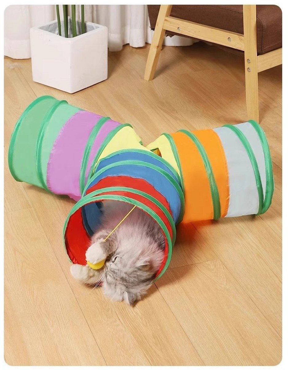 Dierbenodigdheden - Nieuwe regenboogkattenbuis - Zelfvermakelijkend, stimulerend kattenspeelgoed - Opvouwbare kattenbuis