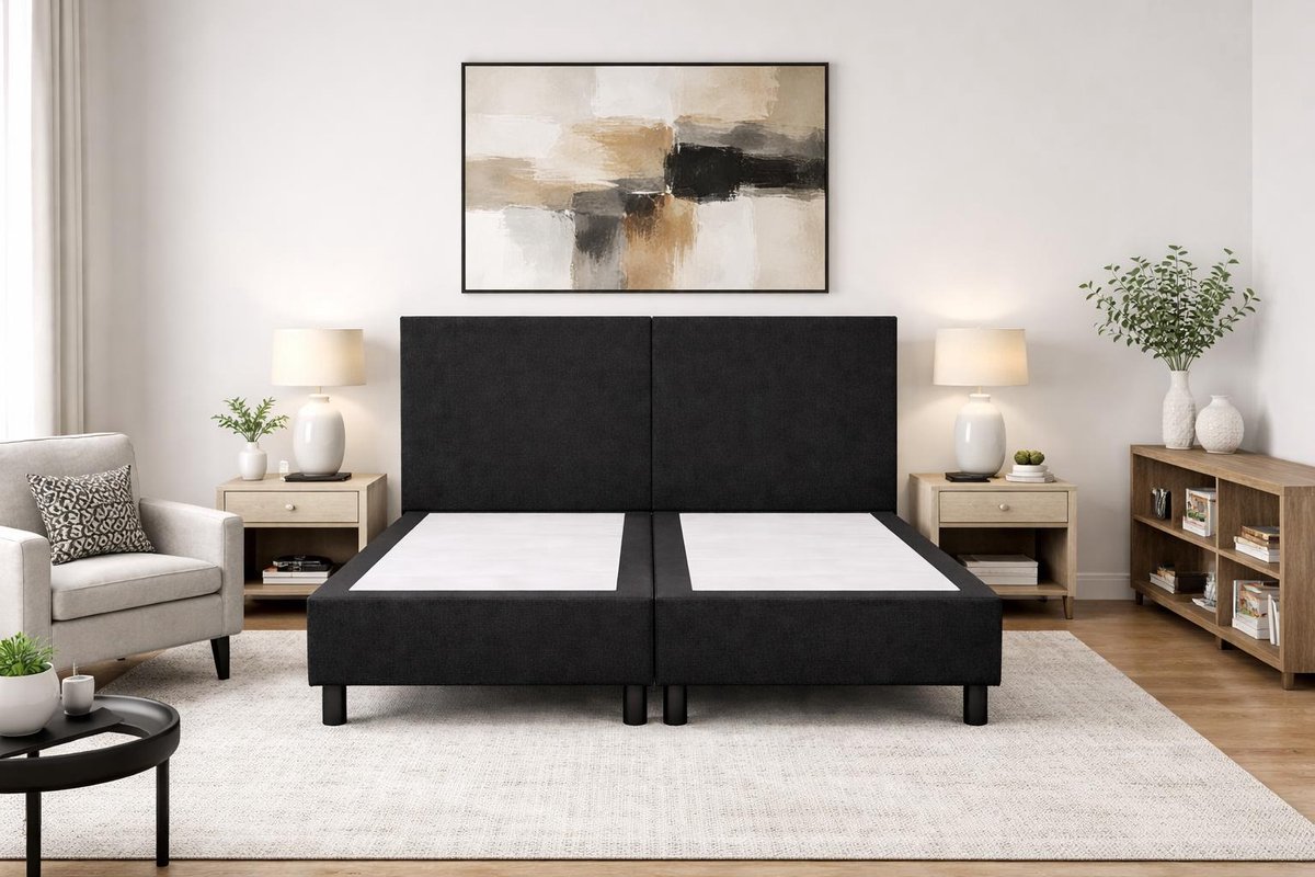 Boxspring Ayla Royal - 160x200 Zonder matras - Zwart Glad - Ayla Matrassen - 2 persoons