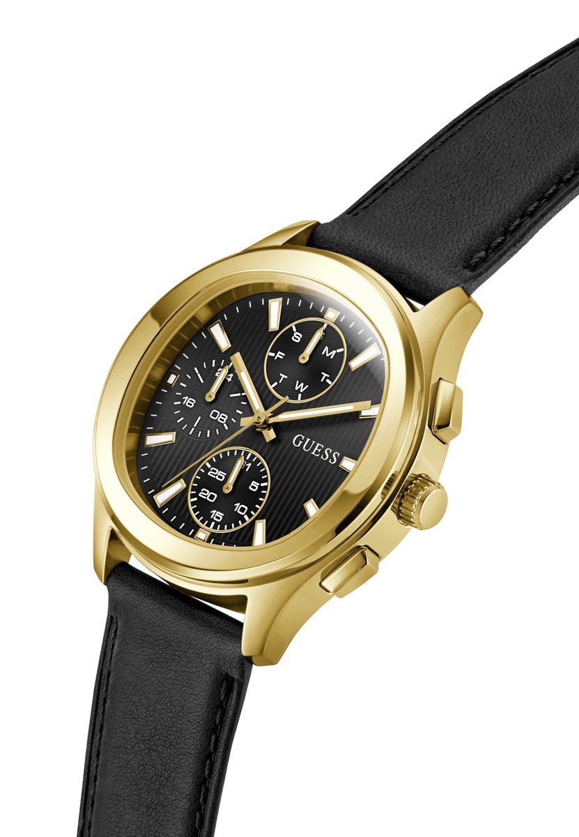 Guess Palmer Quartz Analoog Horloge Zwart Kast: 100% Roestvrij Staal | Armband: 100% Leer 40 mm GW1049G1, GW1049G2