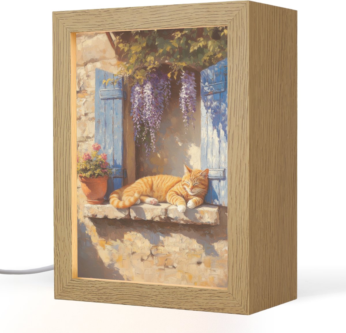Tafellamp 15x20 cm - LED lamp - Kat - Stenen vensterbank - Bloemen - Decoratieve tafellampen - Dimbaar - Tafellampje slaapkamer - Woonkamer binnen