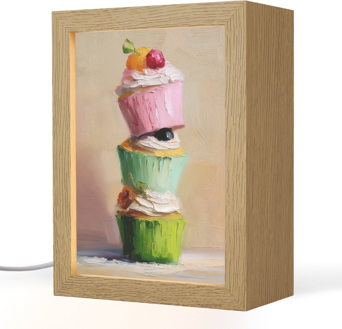 Tafellamp 15x20 cm - LED lamp - Cupcakes - Gestapeld - Kleurrijk - Fruit - Decoratieve tafellampen - Dimbaar - Tafellampje slaapkamer - Woonkamer binnen
