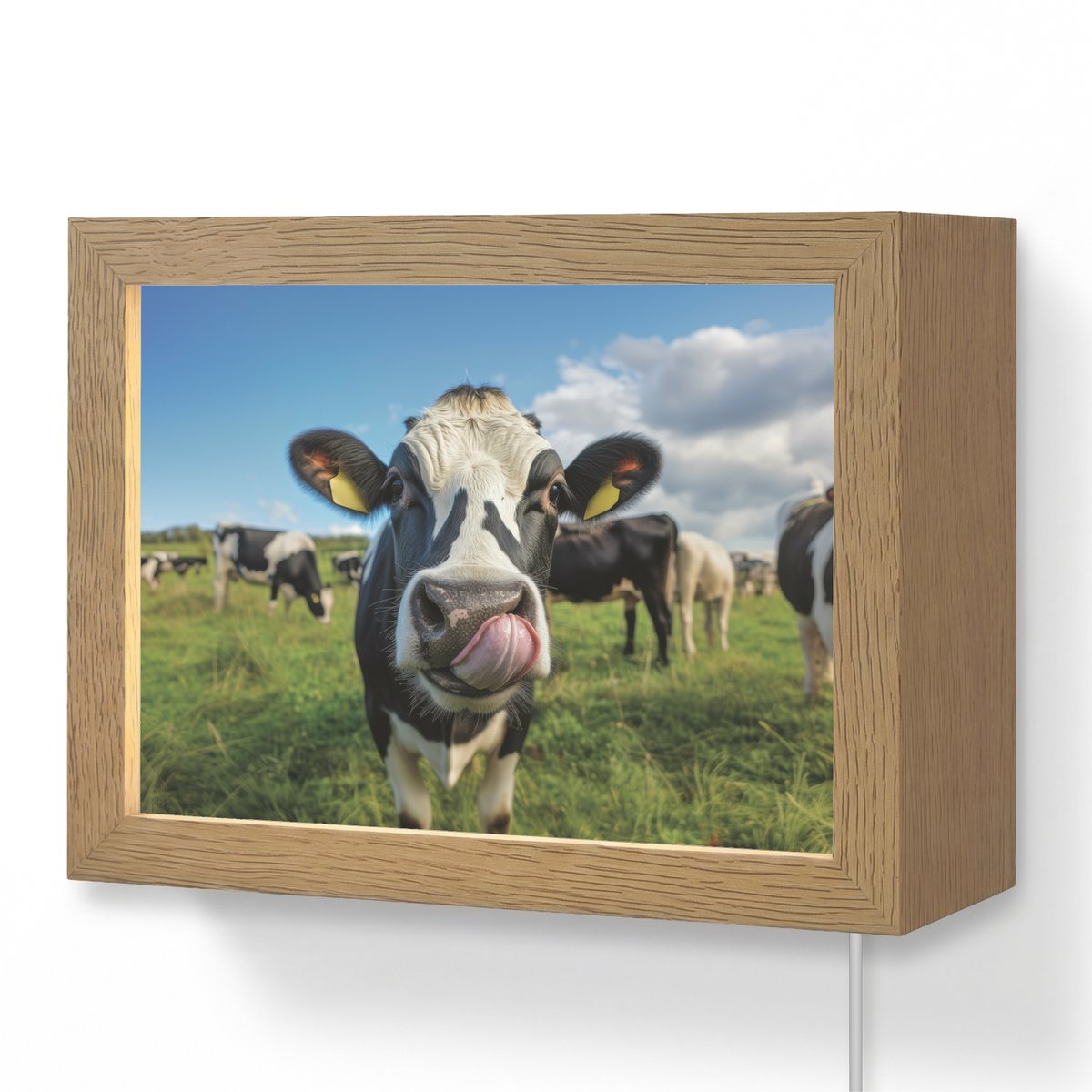 Wandlamp 20x15 cm - Oplaadbaar - Koe - Tong - Weide - Wandlampen binnen woonkamer - Slaapk