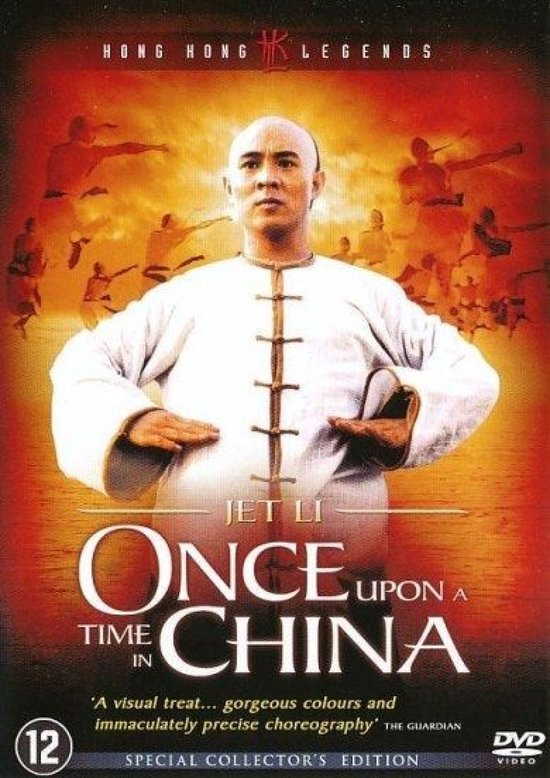 DVD-hoes van 'Once Upon a Time in China' met Jet Li in traditionele kleding, omringd door vechtscènes.