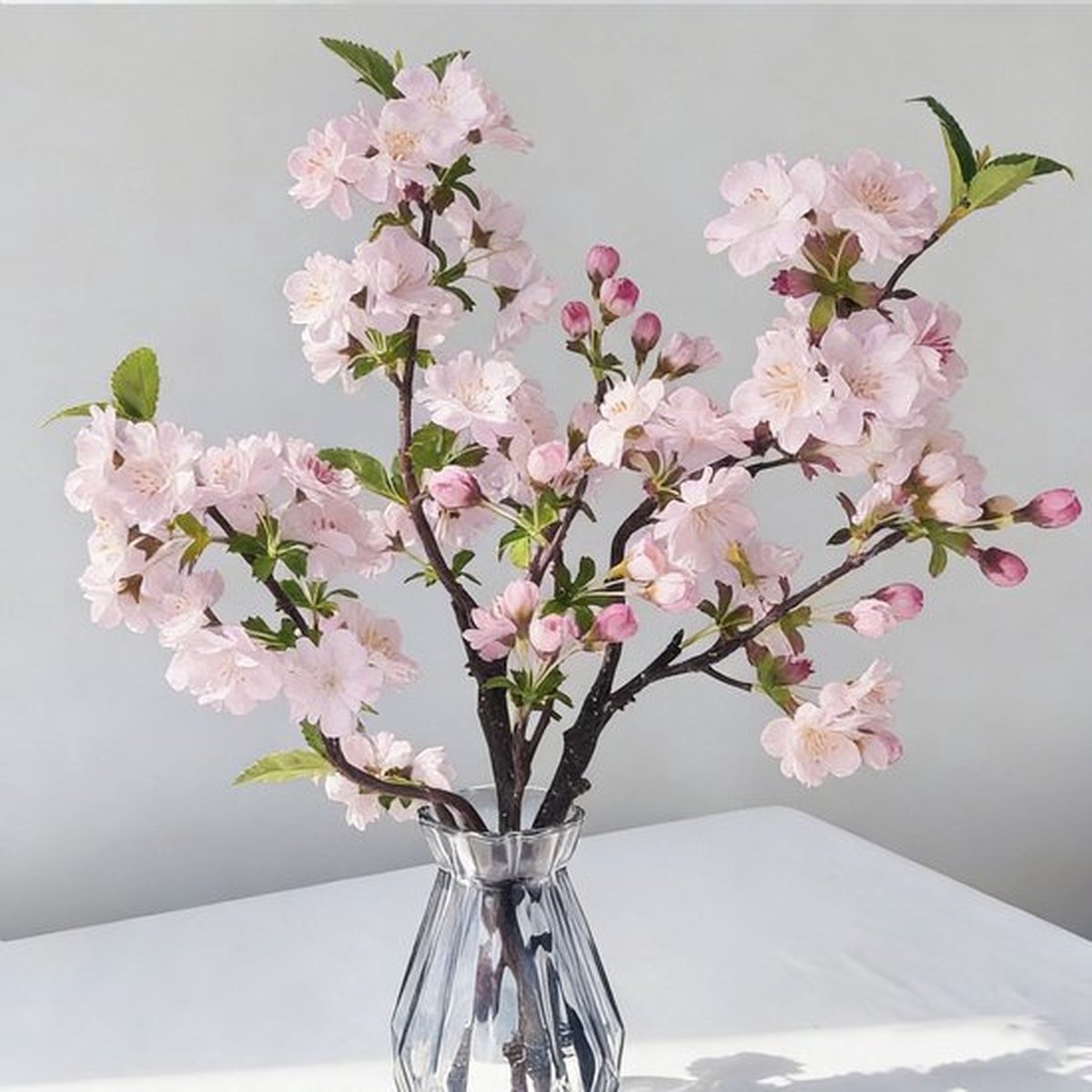 Kunstbloemen Kersenbloesem 3 stuks - Kunstmatige Sakura takken - Korte stelen voor bloemschikken - Zijden bloemen voor thuis decoratie - Lente decoratie - Lichtroze