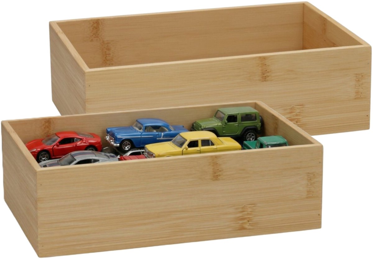 5Five 5Five houten bakje - 2x - organizer - bamboe - 23 x 15 x 7 cm - kast en lade verdelers - opslag - sorteerbakje