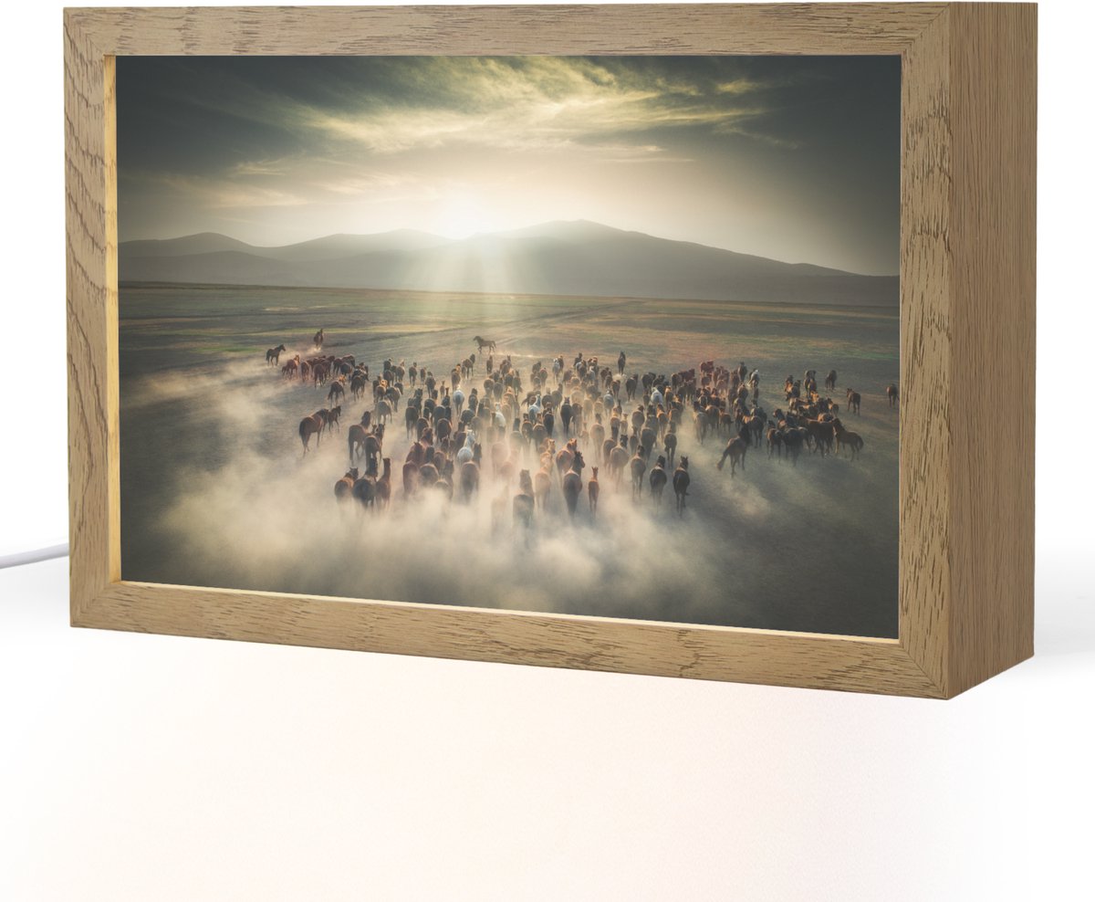 Tafellamp 30x20 cm - LED lamp - Paarden - Natuur - Mist - Wilde dieren - Decoratieve tafellampen - Dimbaar - Tafellampje slaapkamer - Woonkamer binnen