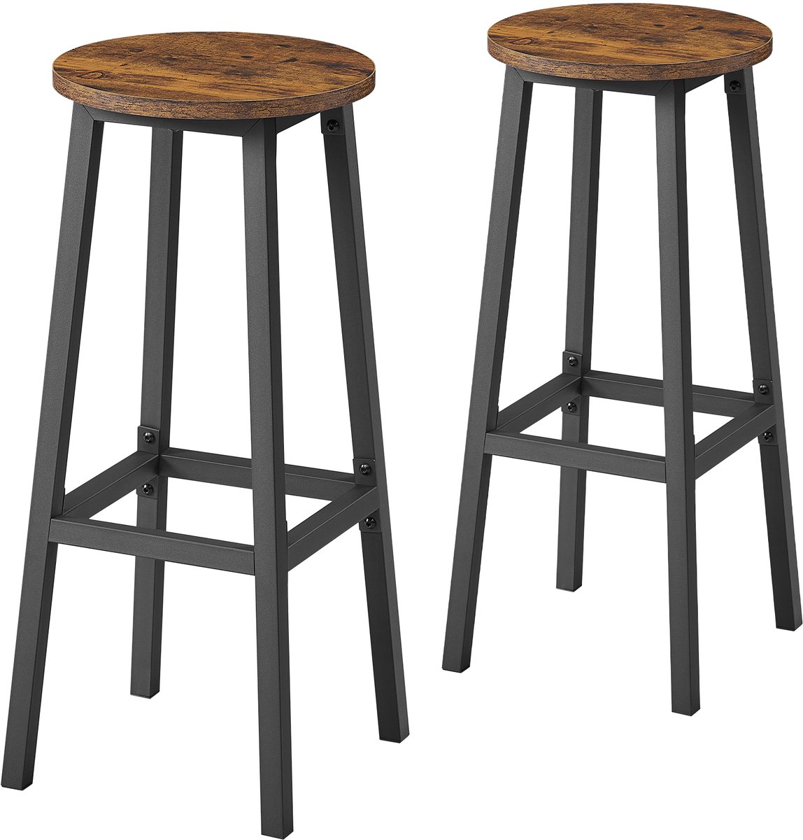 Vasagle Barkruk - Set van 2 - Metalen Frame - Met Voetsteun - Voor Keuken Woonkamer Eetkamer Vintage bruin-zwart