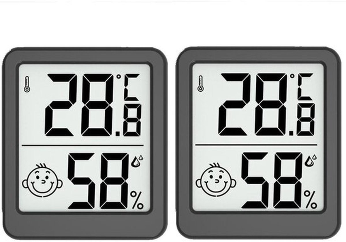 2x Mini Lcd-Thermometer - Groot Formaat - Digitaal Lcd - Thermometer Hygrometer - Elektronische Temperatuur-Vochtigheidsmeter Voor Binnenruimtes Sensormeter Weerstation - zwart