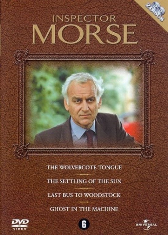 DVD-hoes van Inspector Morse met een portret van John Thaw in een lijst.