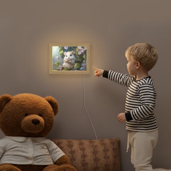 Nachtlampje 20x15 cm - Kinder lamp - Muis - Bos - Bloemen - Illustratie - Bosdieren - Tafellamp kinderkamer - Slaapkamer lamp - Bedlamp kinderen - Kinderlampje stopcontact - Wandlamp babykamer - Nachtlampjes van Joyura — afbeelding 5