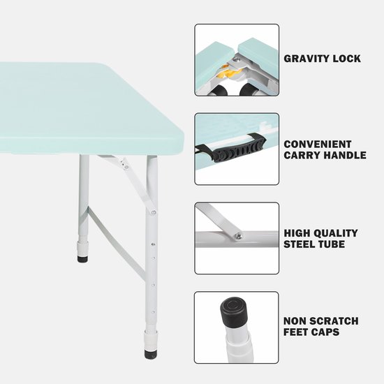 Campingtafels 125 cm - Inklapbare Vouwtafel Met Handgreep En Verstelbare Hoogte - Multifunctioneel - Kunststof - Blauw — afbeelding 2