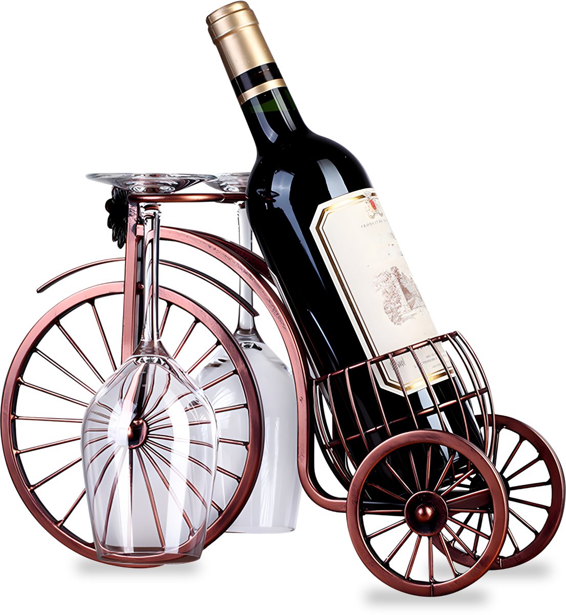 Somstyle Wijnhouder Retro Fiets - Wijnrek met Glazenhouder - Flessenhouder - Wijnfleshouder - Koperkleurig