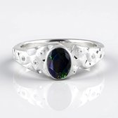 Cavill - Zilveren Ring - 925 Sterling Zilver Geplatineerd - Mezezo Opaal 0,433 ct - Cambodjaanse Zirkonia 0,082 ct - Elegante Ovale Edelsteen Ring